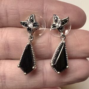 D'Joy Elite Shungite Butterfly Kite Drop Earrings Rhodium Plated Sterling Silver